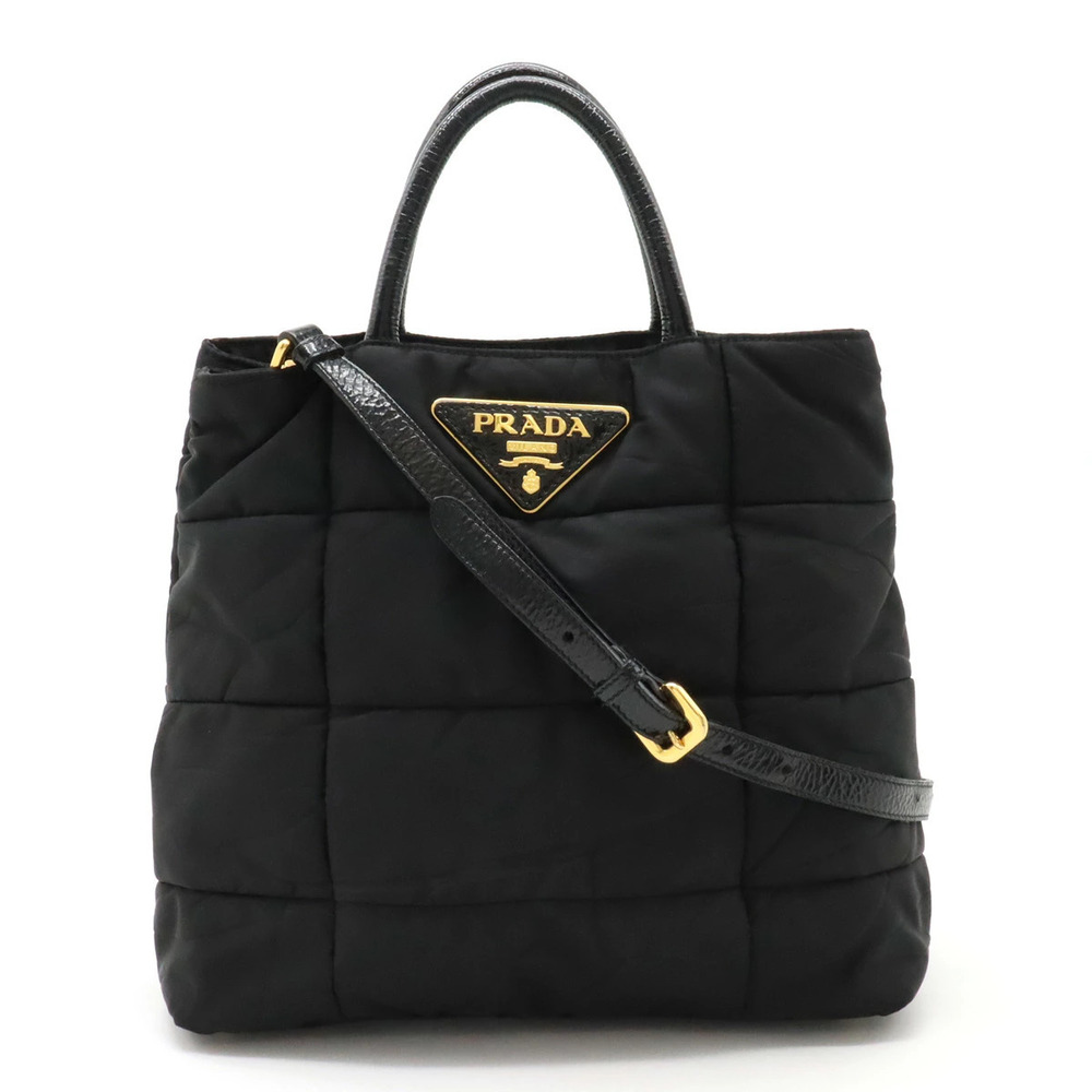 Prada Crispy Tote Bag Crossbody Enamel NERO Black